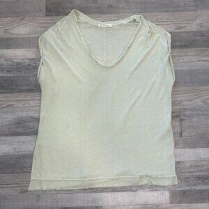Free People We The Free Green Linen Blend Oversized Scoop Neck Tee N23